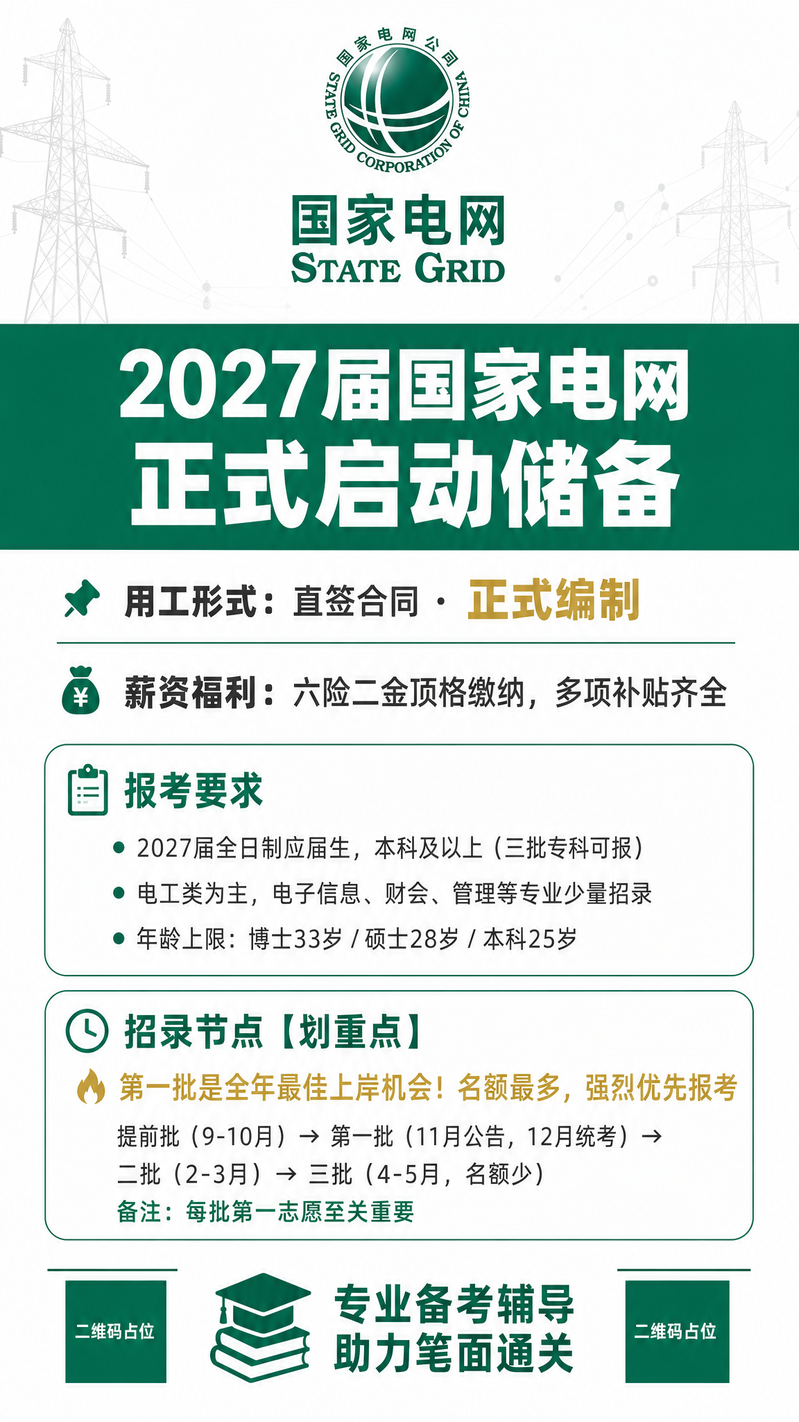 国家电网2027届招聘海报，平面矢量设计风格，大气严谨、简洁规… - 图片创意预览