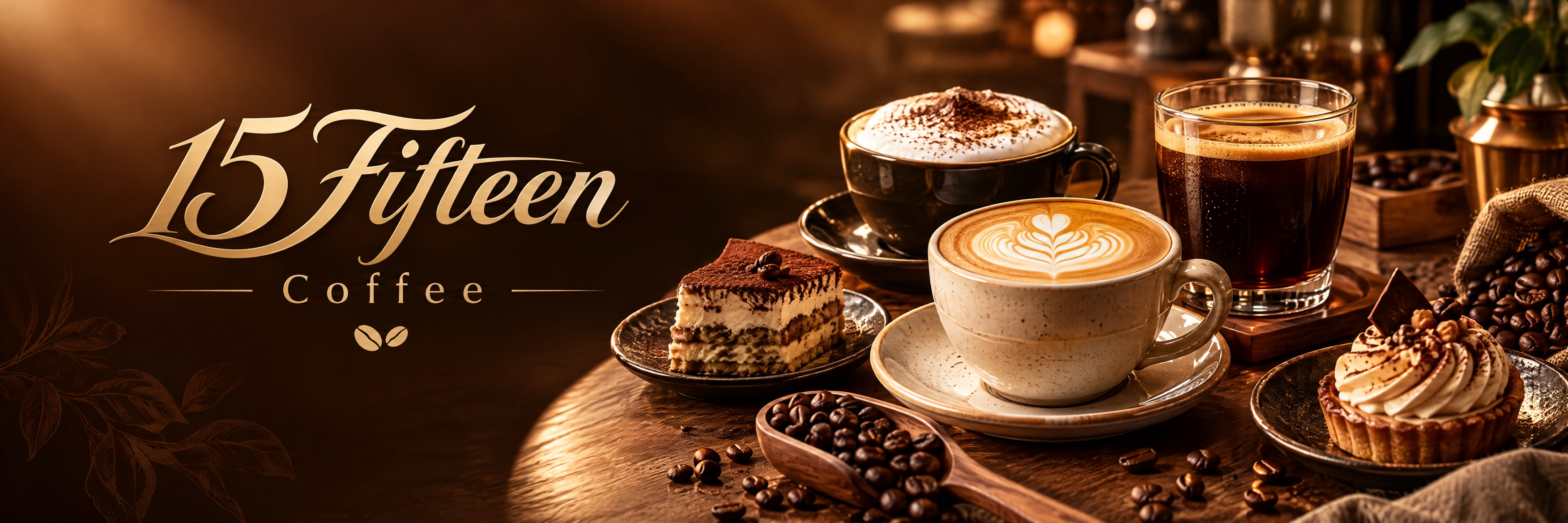 咖啡店横幅海报设计，店名"15 Fifteen Coffee"… - 图片创意预览