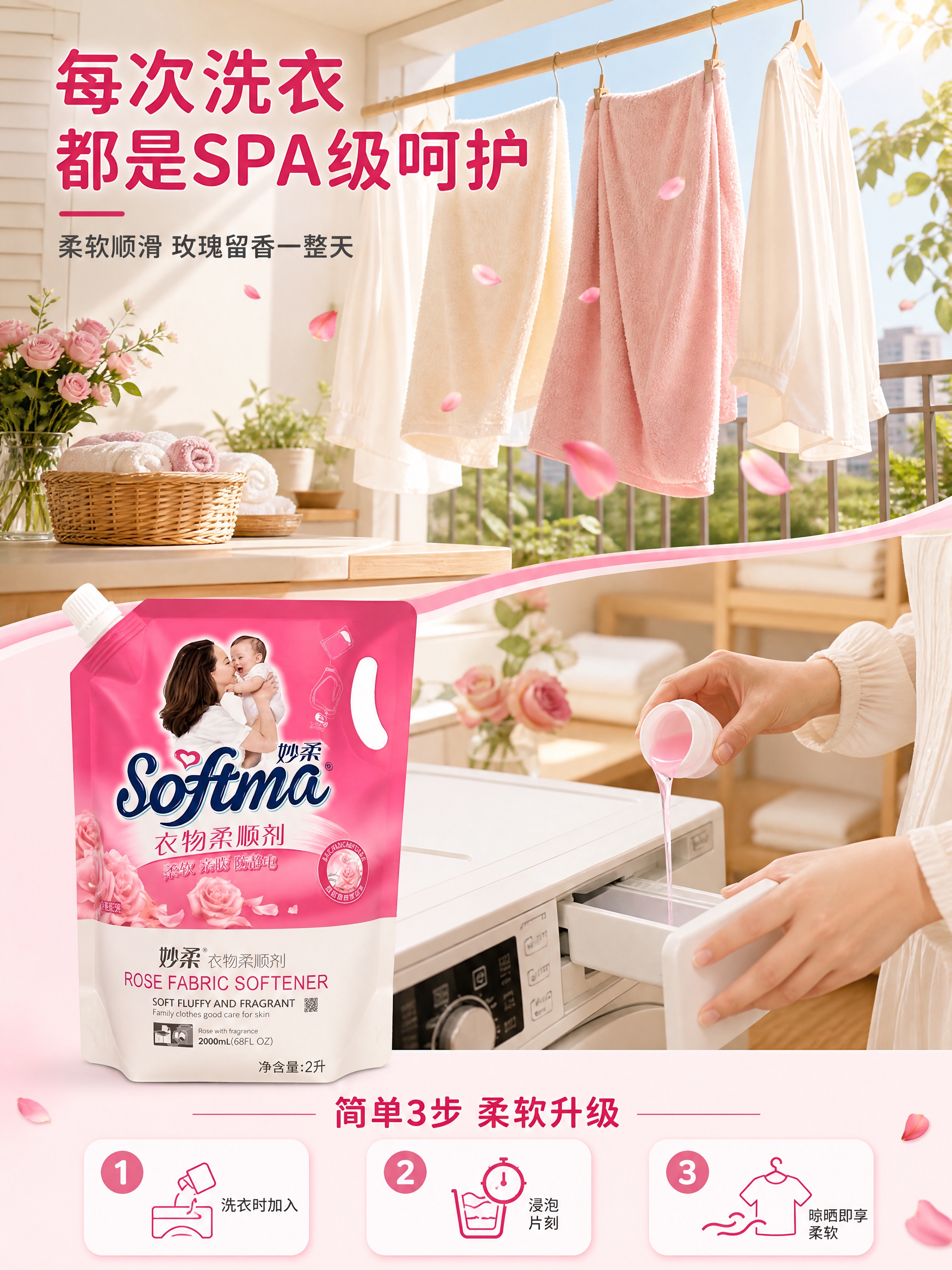 [商品] 使用【图1】妙柔衣物柔顺剂2kg袋装；保留粉色包装、… - 图片创意预览