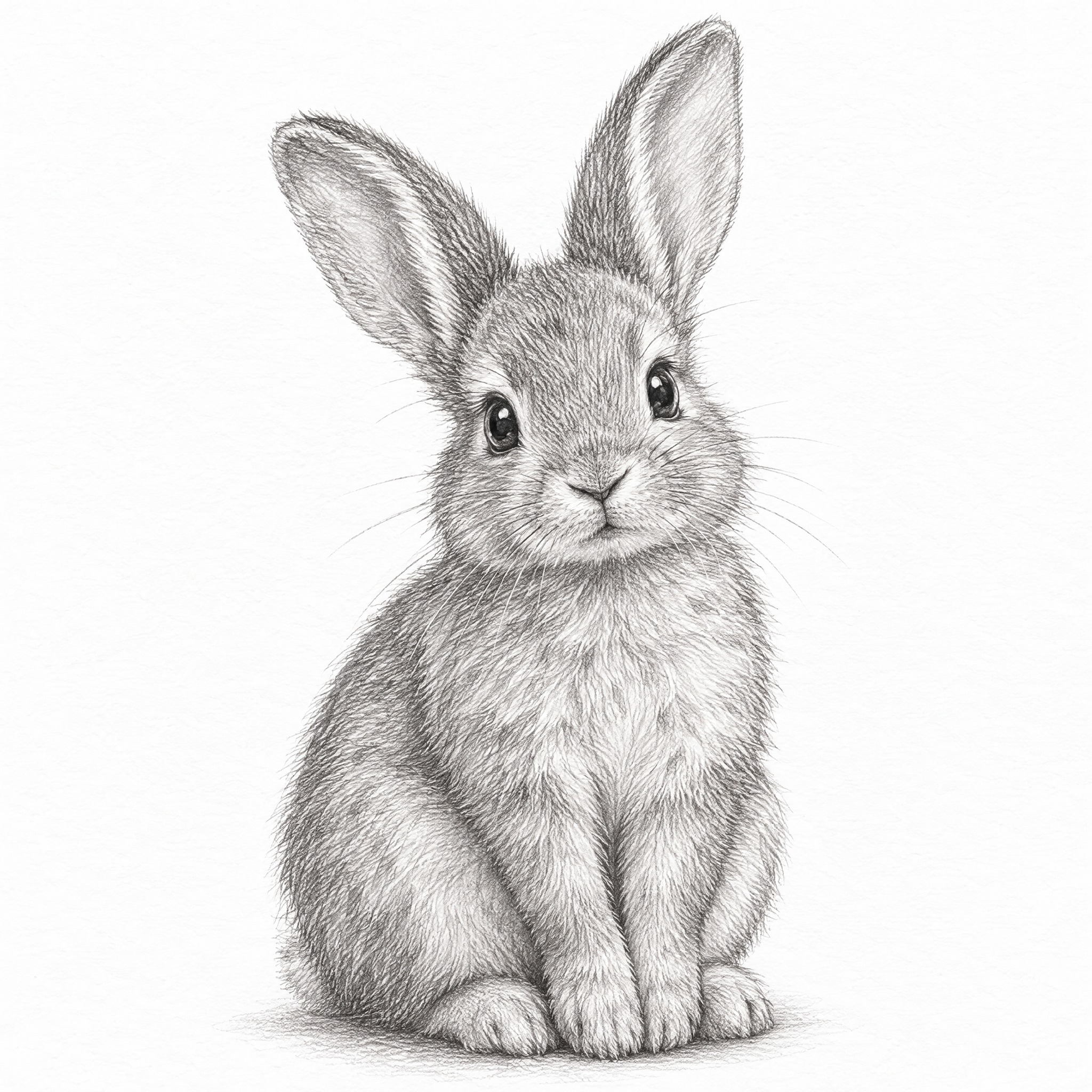 一只可爱的兔子素描画，铅笔手绘风格，细腻的线条勾勒出兔子的毛发… - 图片创意预览