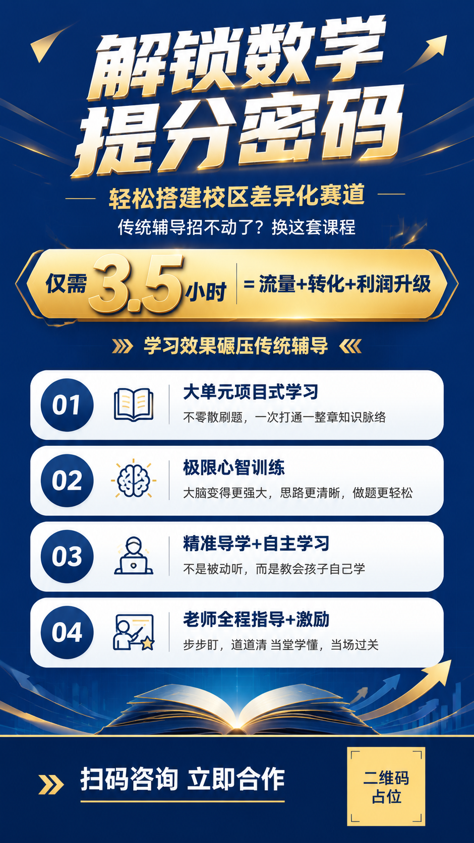 一张竖版9:16的教育课程招生海报，专业商务风格，深蓝金配色，… - 图片创意预览