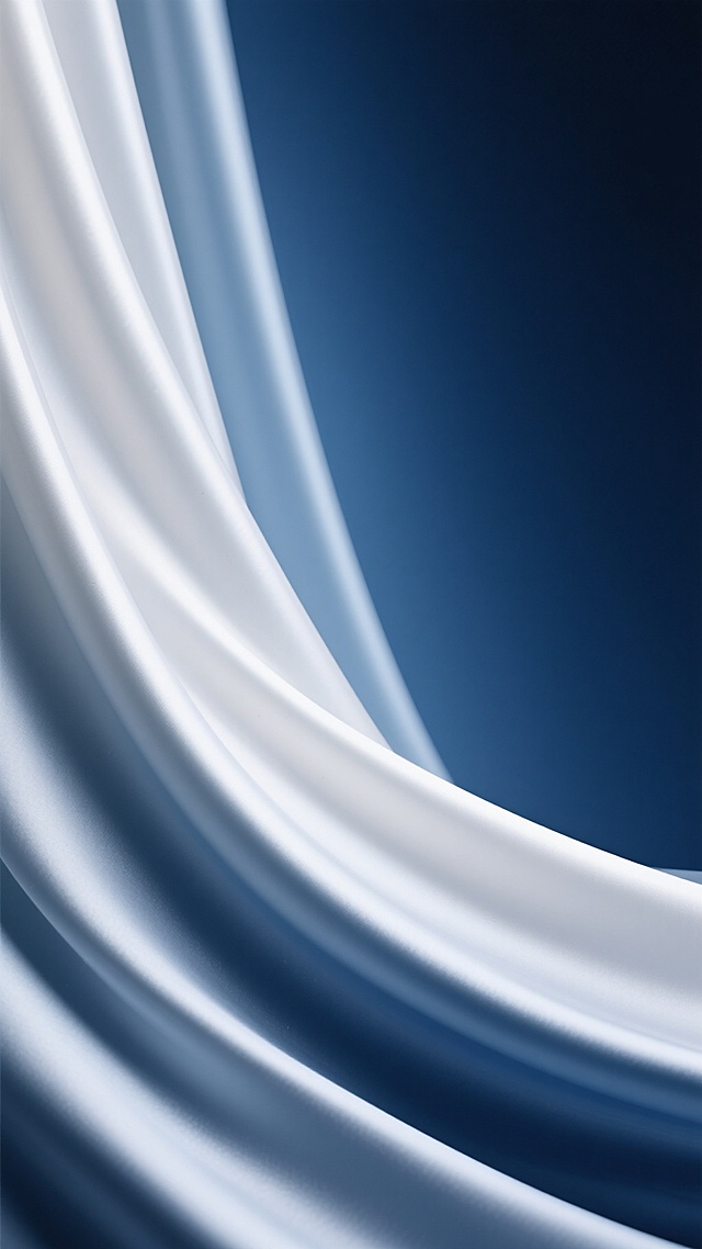 渐变交织的深海蓝与珍珠白丝绸质感背景，呈现出静谧流动的垂坠感，细腻的珠光光泽通过光影的层次变化展现，整体色调沉稳雅致，营造出深邃、宁静、优雅的氛围，画面简洁大方，具有现代简约的设计感，适合作为高级背景使用。