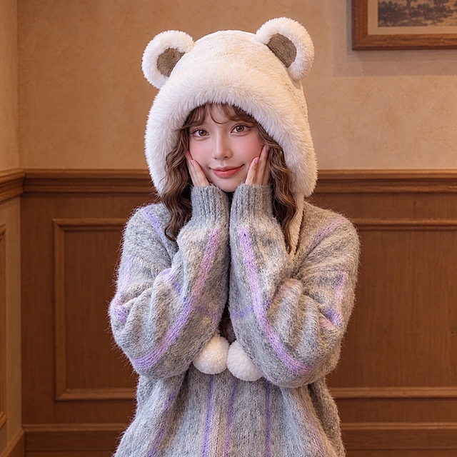 将这张竖版人像图片调整为1:1正方形比例，保持人物和帽子完全不变形，上下方向补充延伸与原图一致的暖棕色木质墙面背景，暖黄色室内光影自然衔接，整体画面完整协调，超写实高清人像摄影质感