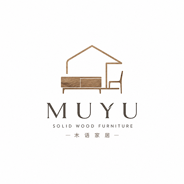 家具品牌logo设计，现代简约轻奢风格，融入木质纹理和家居线条元素，中性色调，简洁高级，适合高端实木家具品牌，背景留白干净