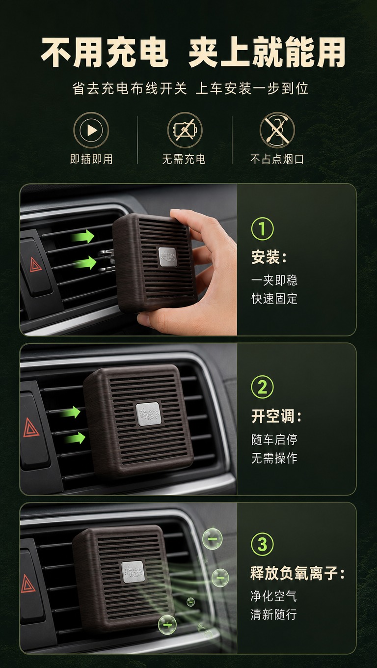 [商品] 使用【图1】木纹色方形车载负氧离子净化器；保留方形圆… - 图片创意预览