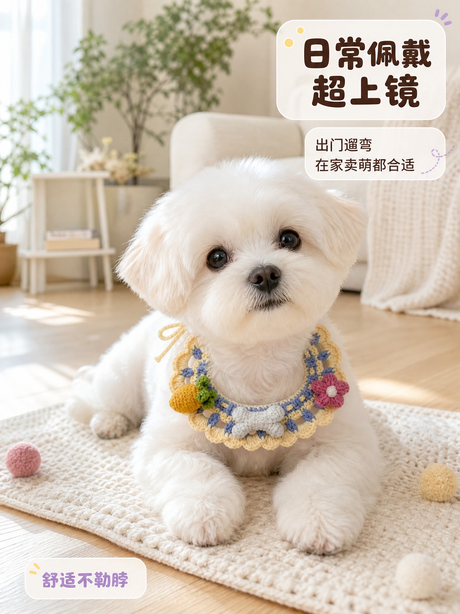 [商品] 使用【图1】手工针织宠物口水巾，蓝黄胡萝卜小花骨头款… - 图片创意预览