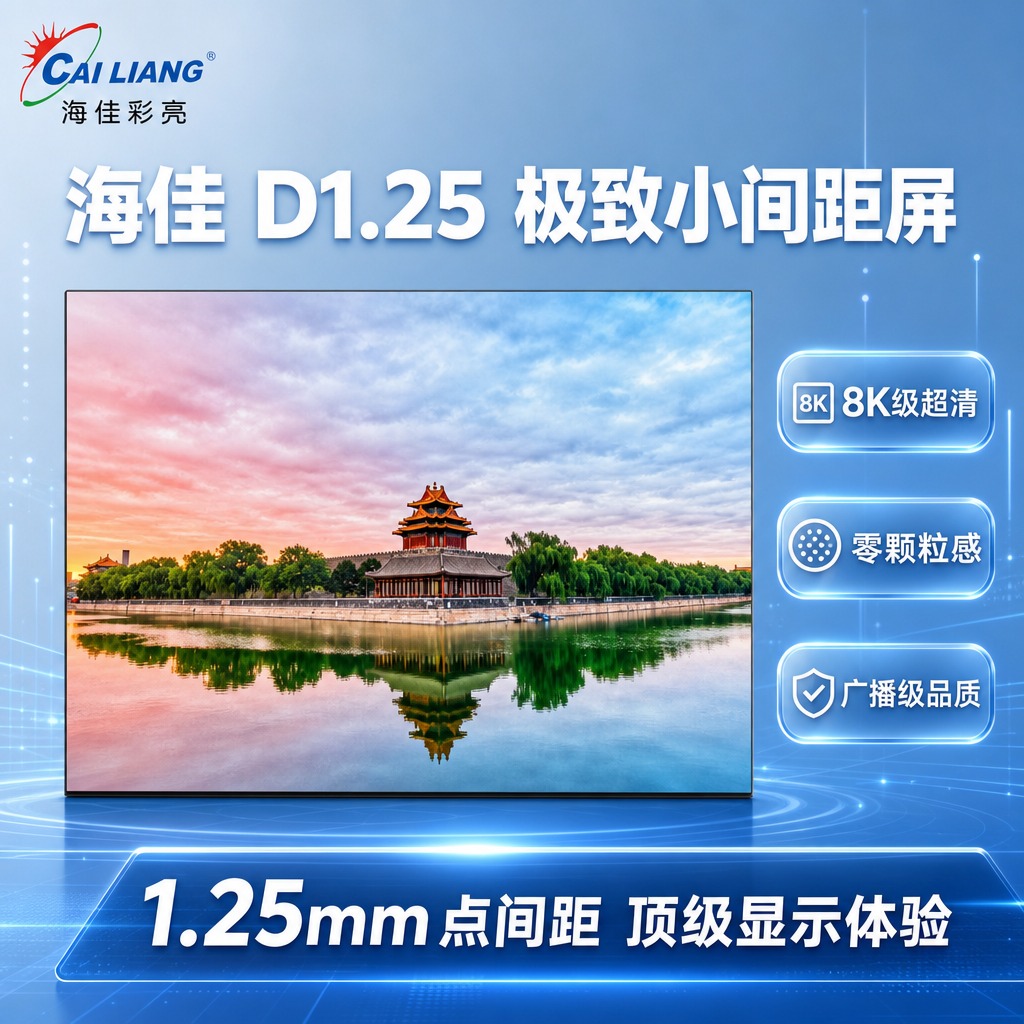 海佳D1.25 LED显示屏SKU搜索主图，淡蓝色科技风，1:… - 图片创意预览