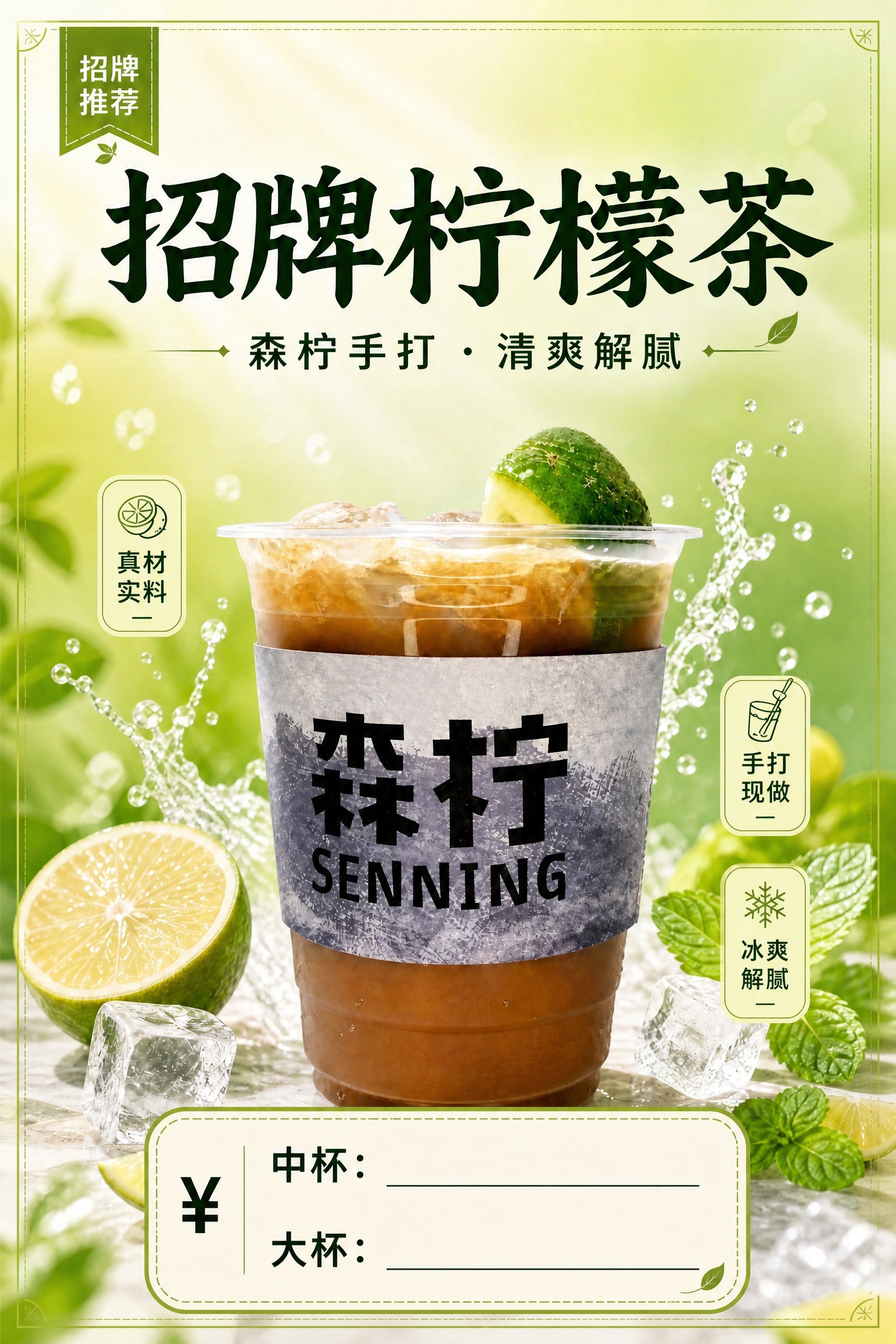 基于上传的柠檬茶A4竖版海报，将底部的价格留白区域加宽加高，改… - 图片创意预览