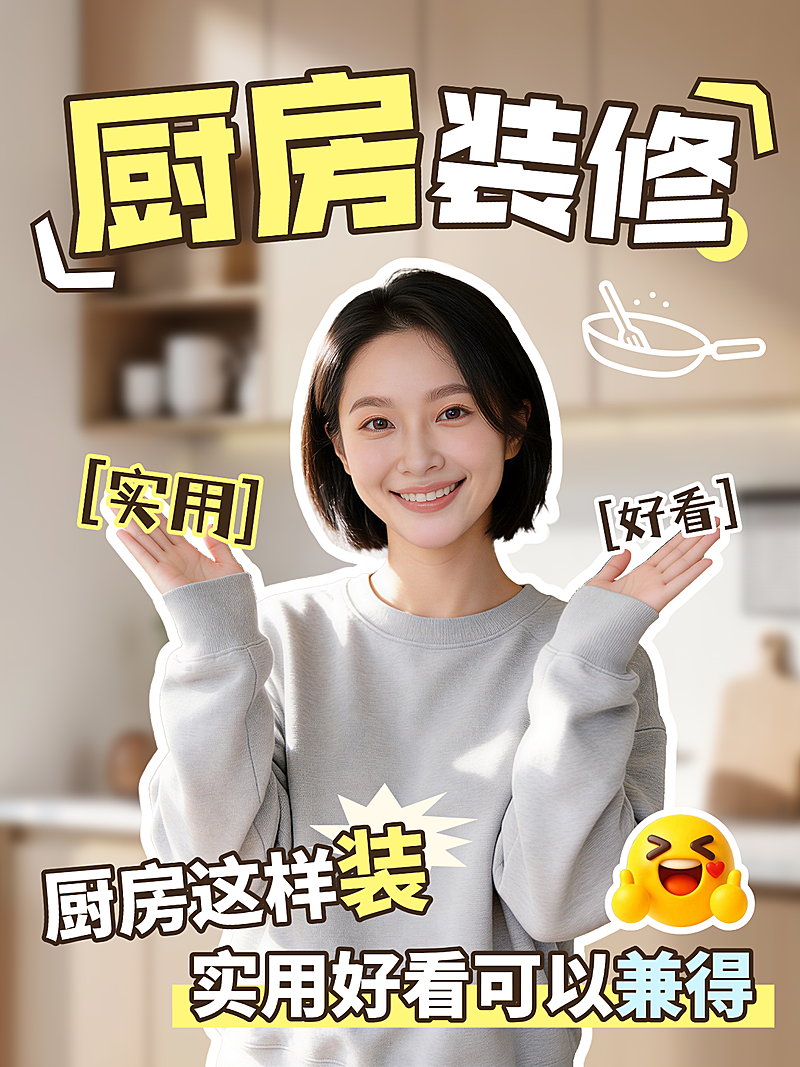 家庭厨房装修分享大字通用人像小红书封面