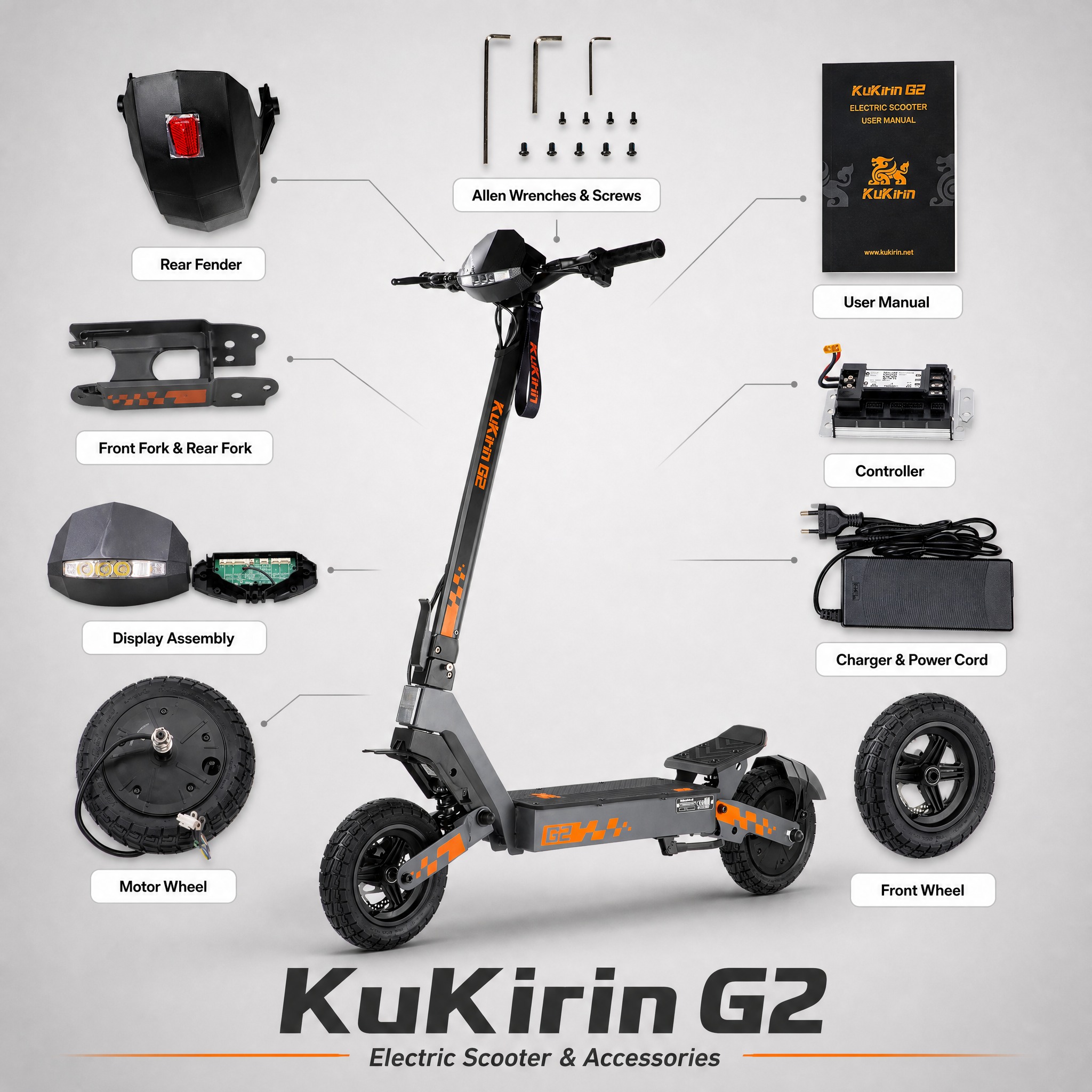 [单张主图] KuKirin G2 电动滑板车配件全家福信息图… - 图片创意预览