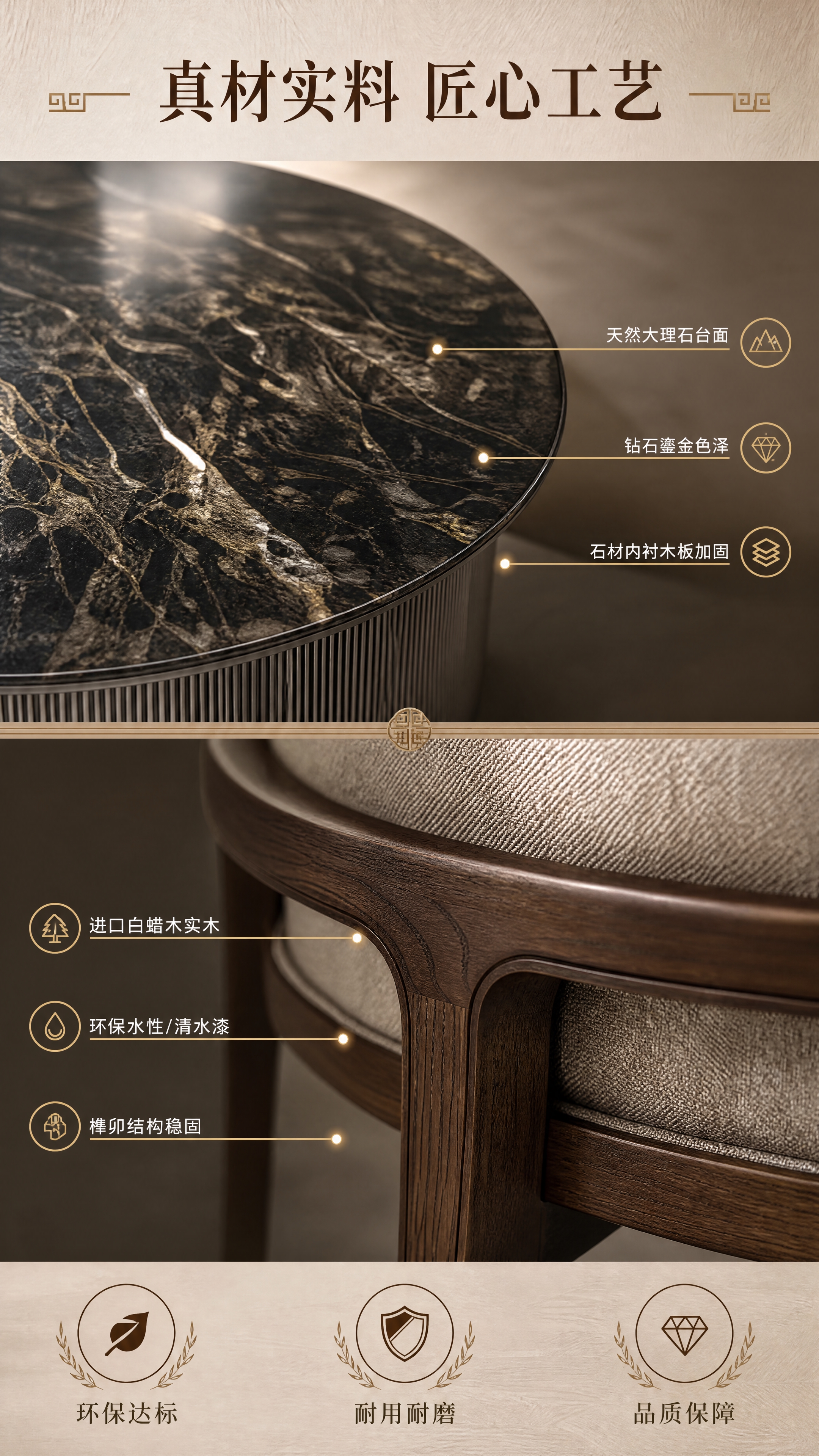 [商品] 使用【图9】大理石台面特写+【图8】餐椅木材部分；保… - 图片创意预览