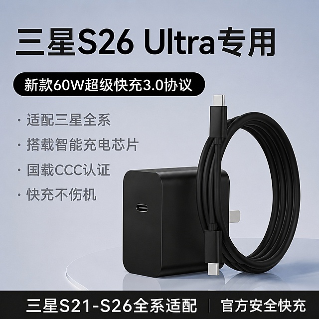 去掉数据线的皮筋固定圈，参考图片2调整两个Type-C插头的摆放方向，让一个插头朝上、一个插头朝下，保持黑色硅胶数据线材质不变，保持现有缠绕圈数、充电器位置和所有文案不变