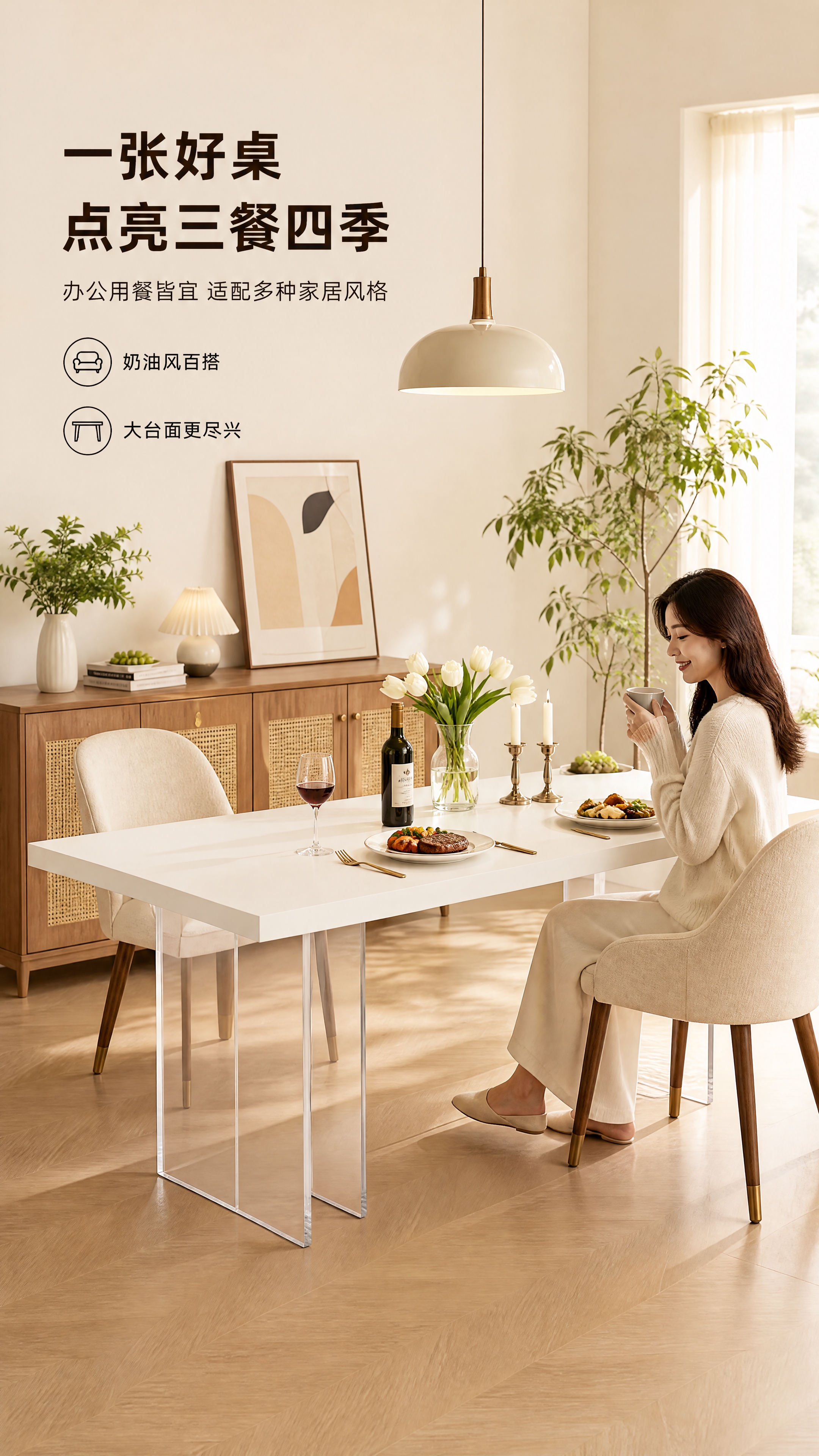 [第5张] 场景体验页-纯白款餐厅用餐生活场景。本张使用【图1… - 图片创意预览
