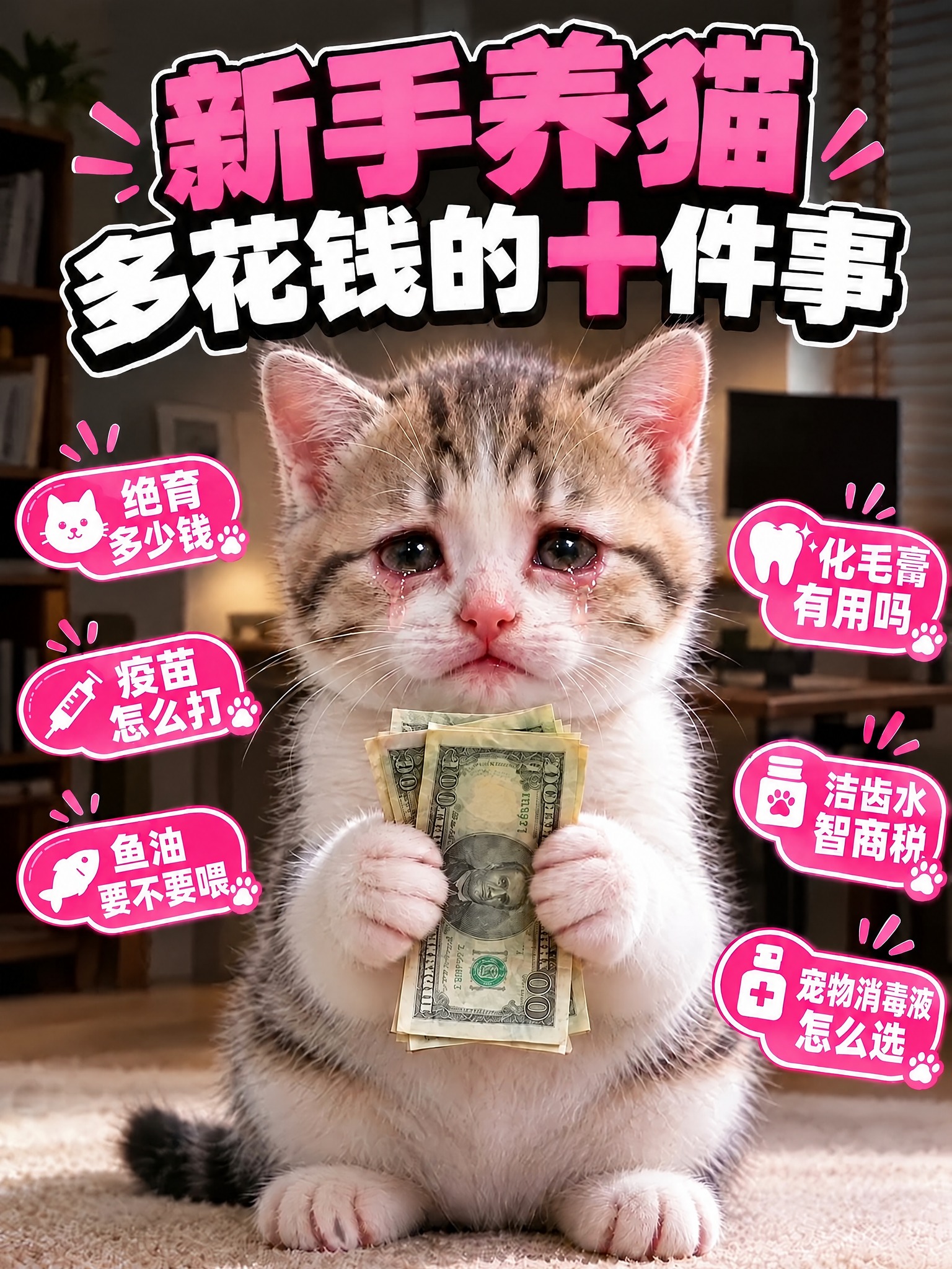 仅修改左下角粉色气泡框内的文字排版：将“鱼油要不要喂”调整为上… - 图片创意预览
