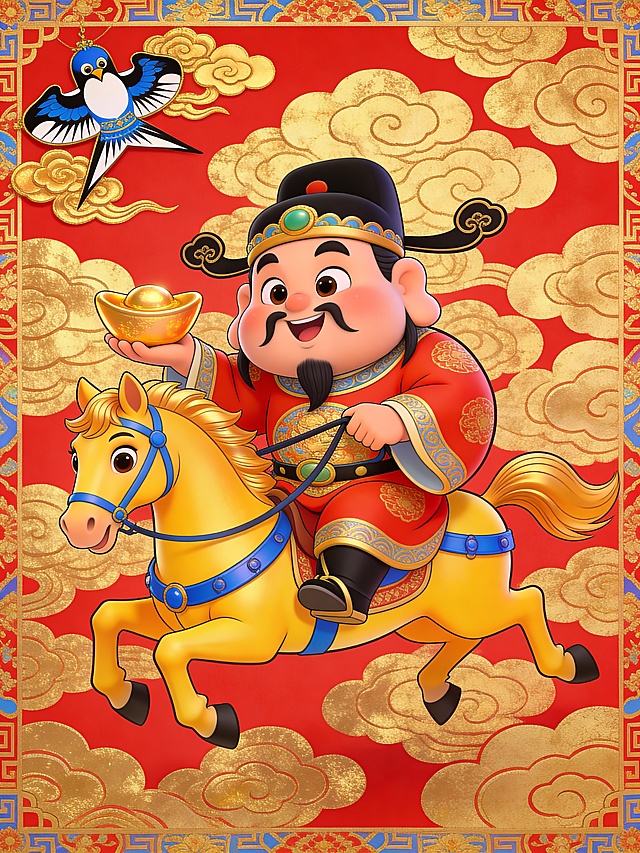 皮克斯风格的年画财神