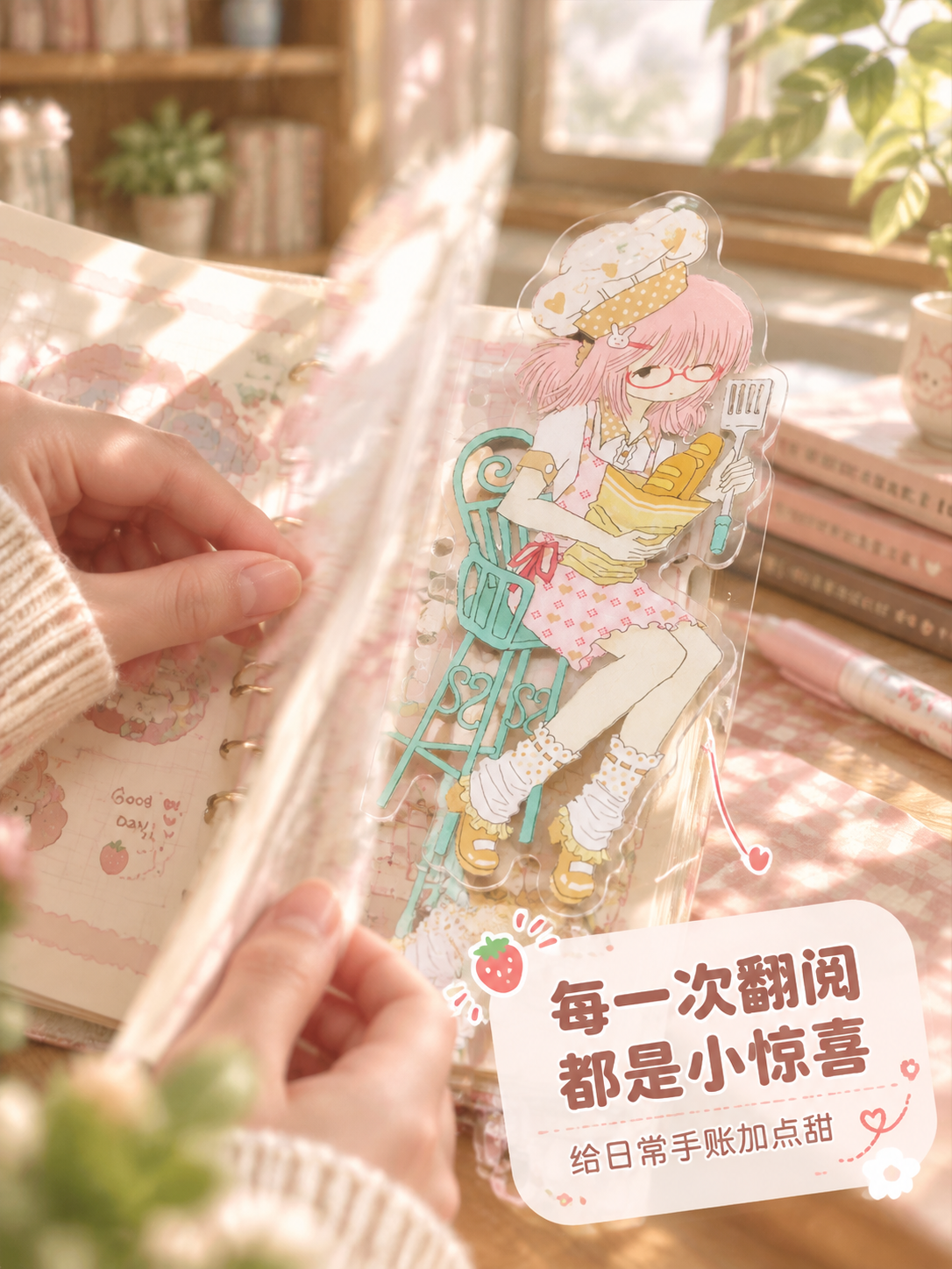 [商品] 使用【图1】坐椅抱法棍女孩亚克力分隔页；保留人物形象… - 图片创意预览