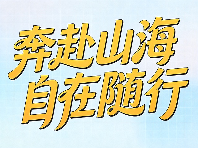 在原图基础上去掉字体的黑色边框，保留透明背景，平面创意字体设计，主体斜体文字"奔赴山海 自在随行"，所有文字单行横向倾斜排列，字体抽象变形，字与字之间用流畅曲线连接，流畅且富有艺术感，强烈的视觉冲击，高级感扁平化，矢量插画标志风格，大师作品，仅包含这八个字，不得增加遗漏。文字整体必须完整呈现在画面内不可被裁切，四周留有安全边距。