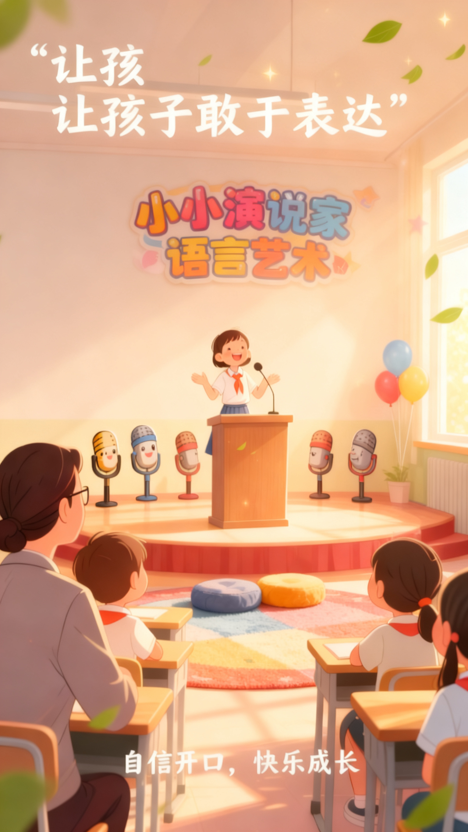 消除背景墙上的孩子形象，保留背景墙上"小小演说家 语言艺术"的… - 图片创意预览