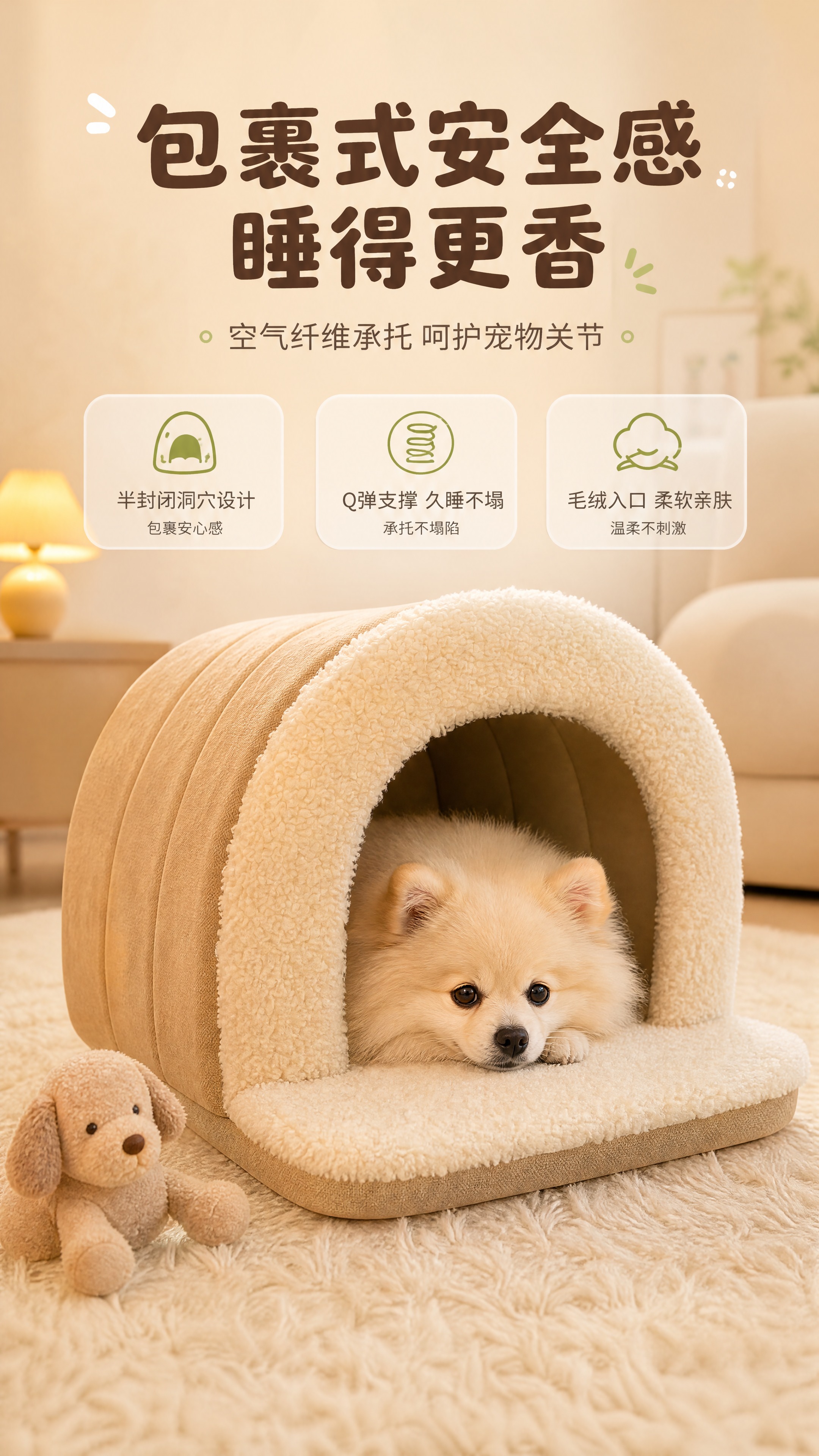 [商品] 使用【图3】【图4】米色拱形宠物窝；保留拱形入口形状… - 图片创意预览