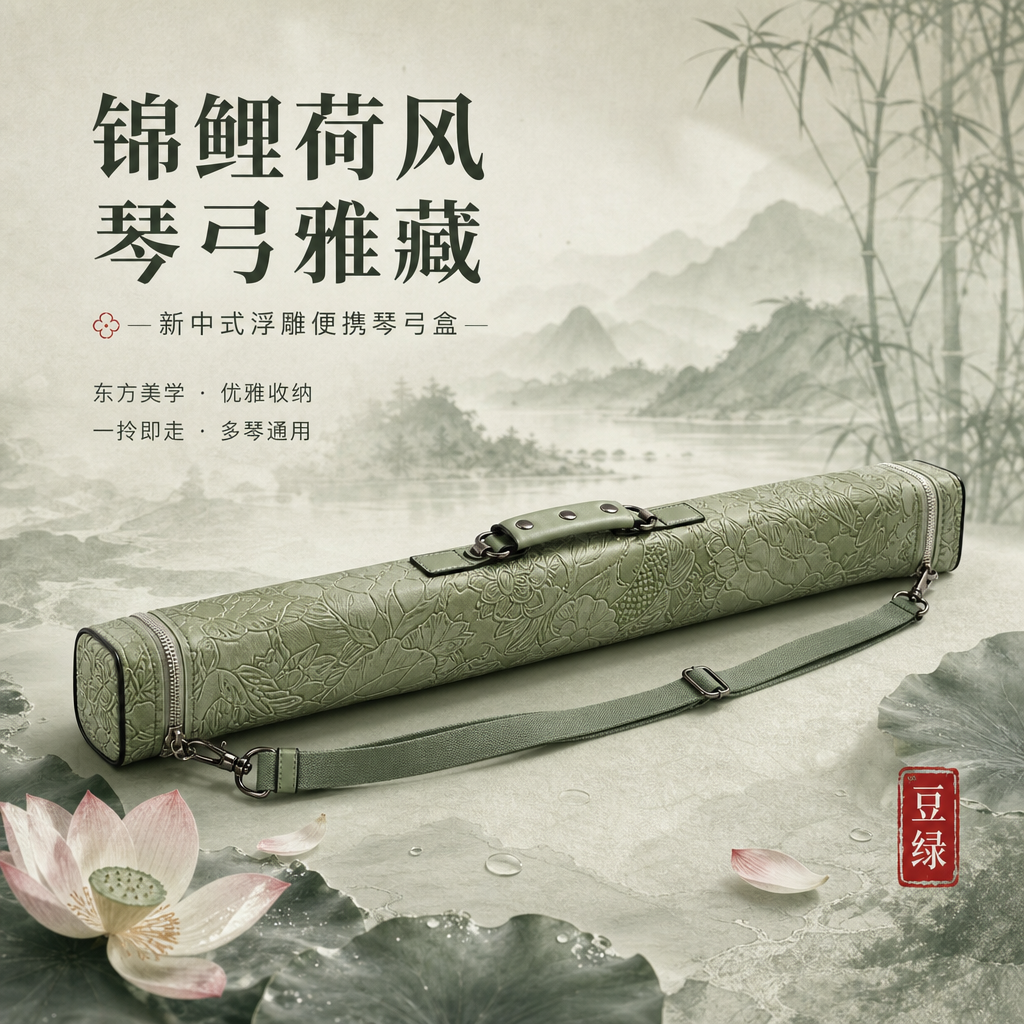 [商品] 使用【图1】豆绿色锦鲤荷花浮雕琴弓盒；商品处理：保留… - 图片创意预览