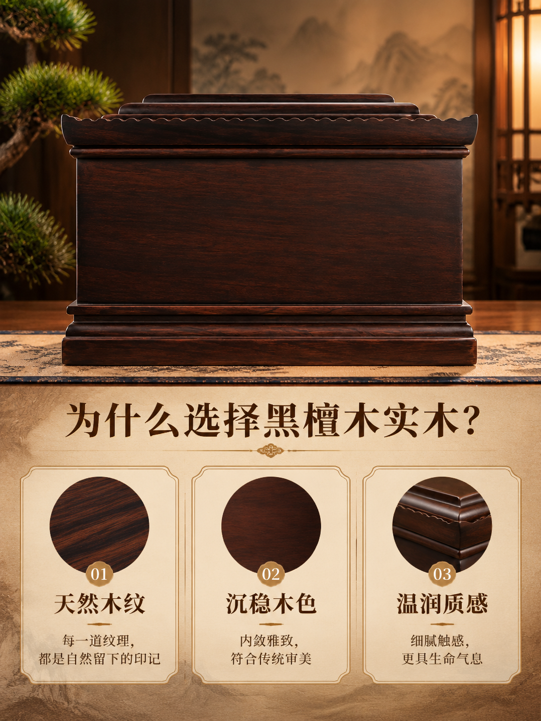 [商品] 使用【图2】黑檀木实木骨灰盒背面素面图；保留产品整体… - 图片创意预览