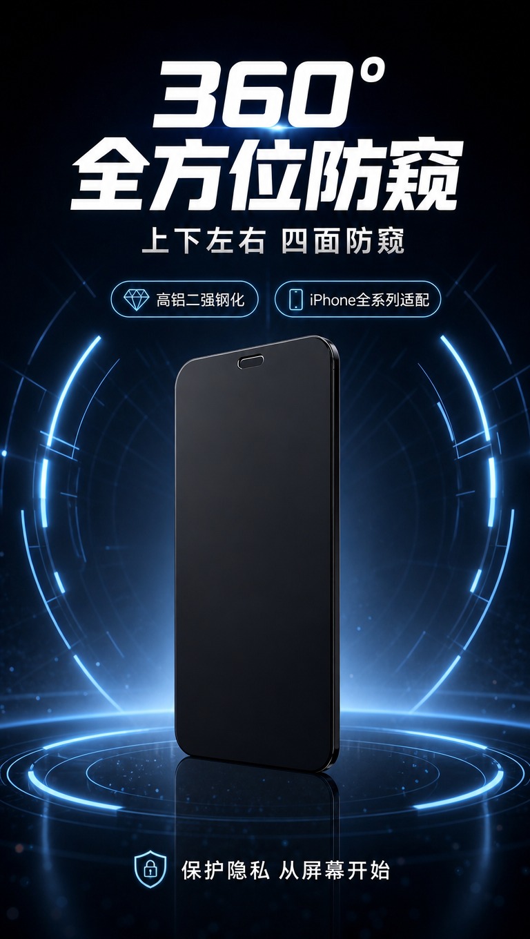 [商品] 使用【图1】中的黑色360度防窥钢化膜；保留产品整体… - 图片创意预览
