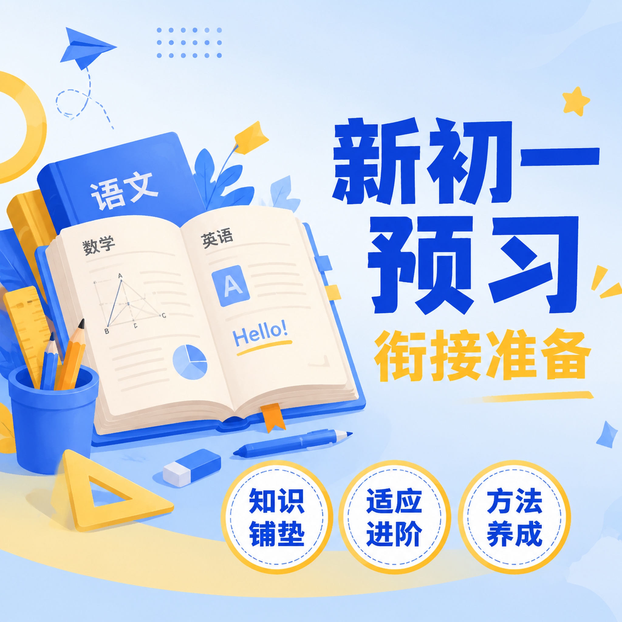 [主图-2] 新初一衔接课程主题宣传图 [氛围风格] 清新明快… - 图片创意预览