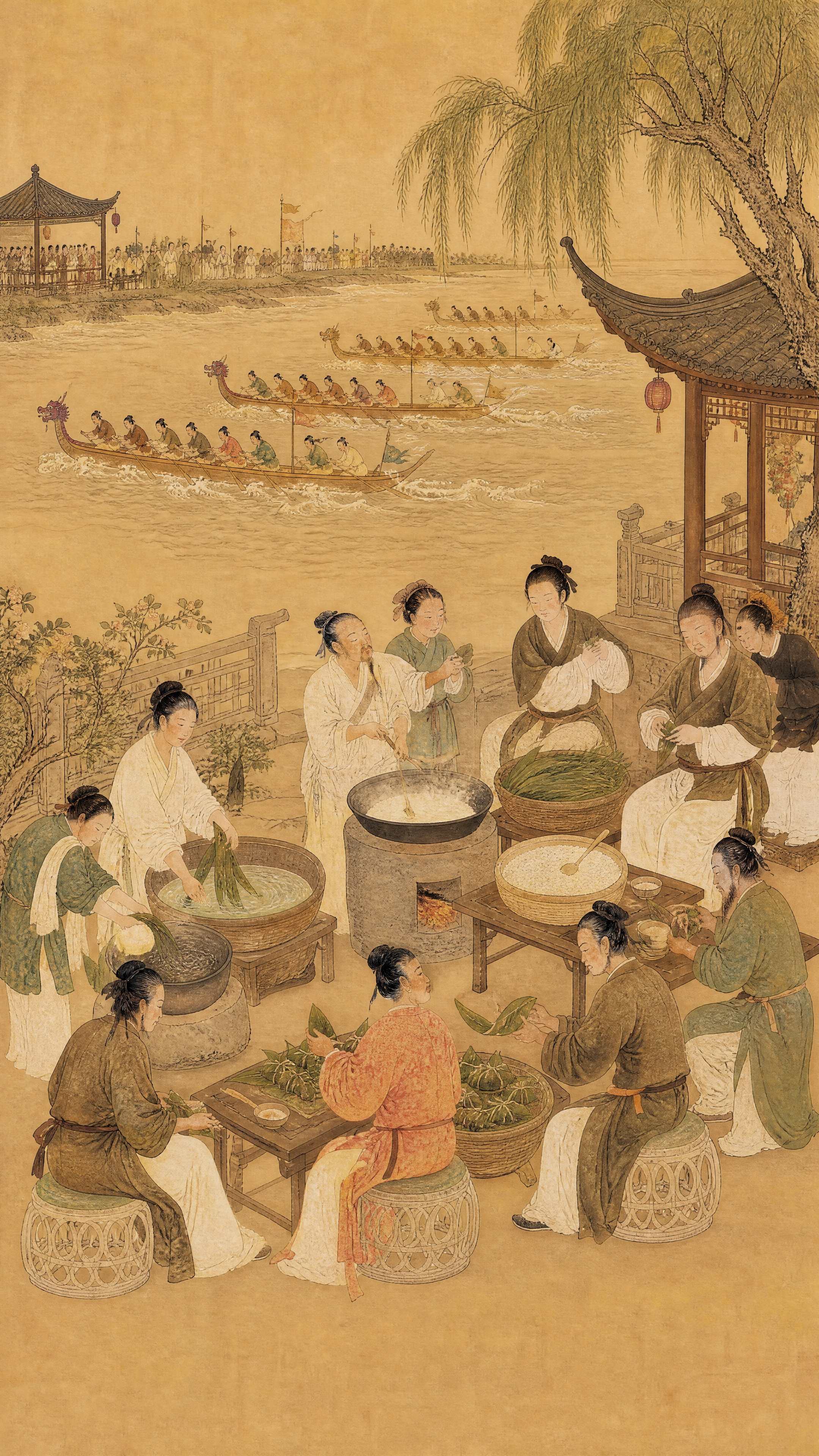 参考中国古代工笔重彩人物画风格，画面人物服饰、面容、姿态与参考… - 图片创意预览