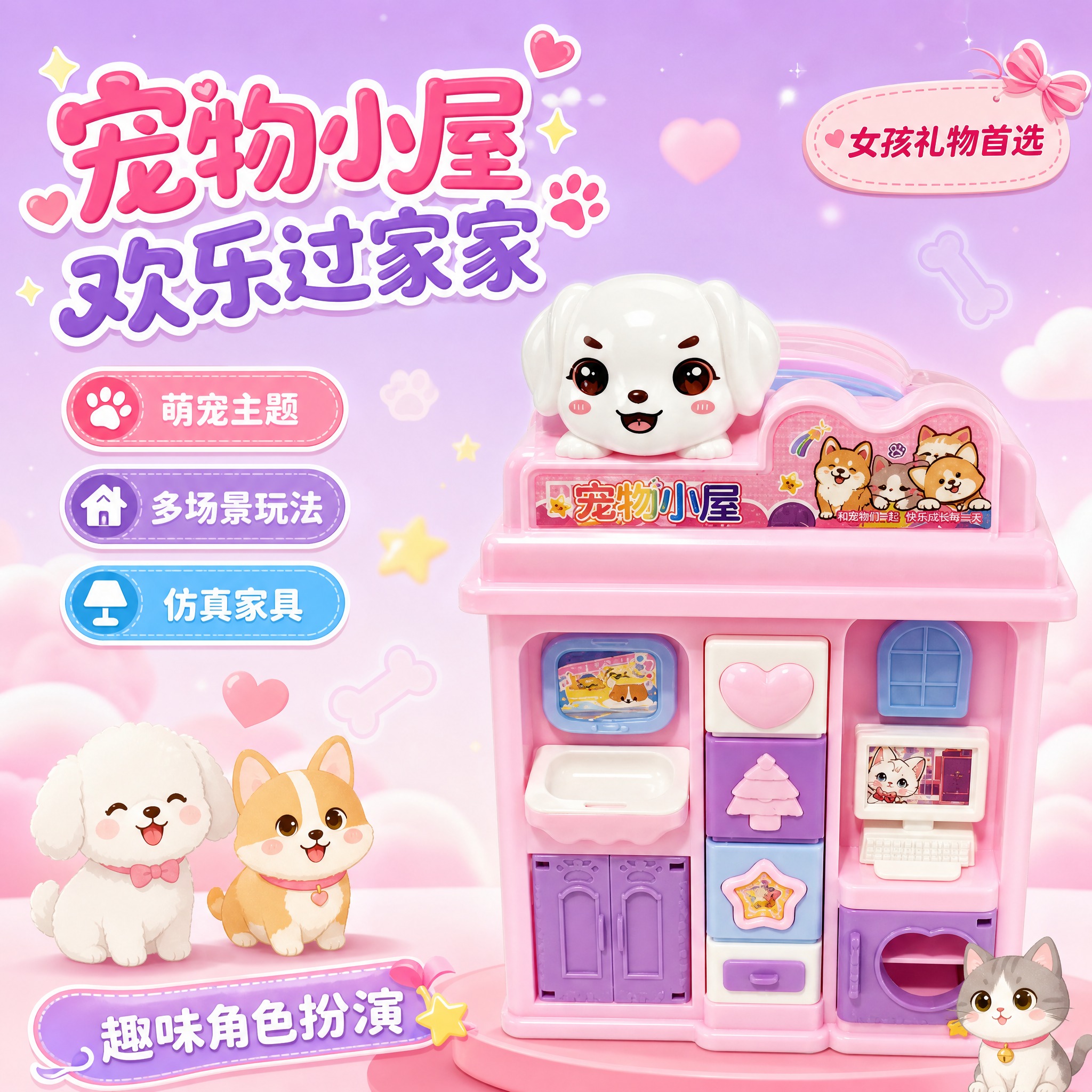 [单张主图] 宠物小屋过家家玩具，爆款促销感主图，突出萌宠主题… - 图片创意预览