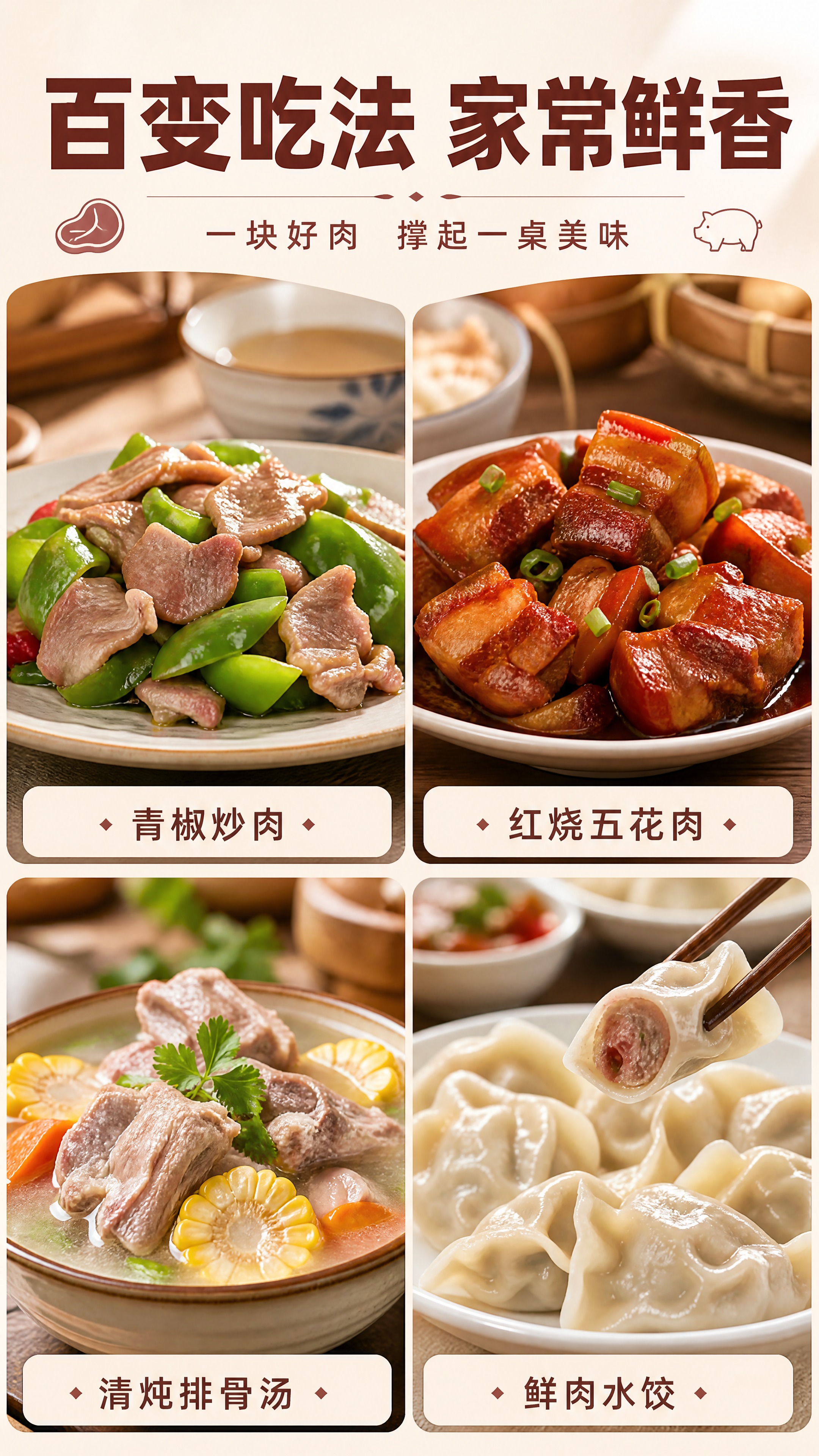 [商品] 使用【图1】生鲜猪肉的肉质感与颜色，画面中展示用该猪… - 图片创意预览