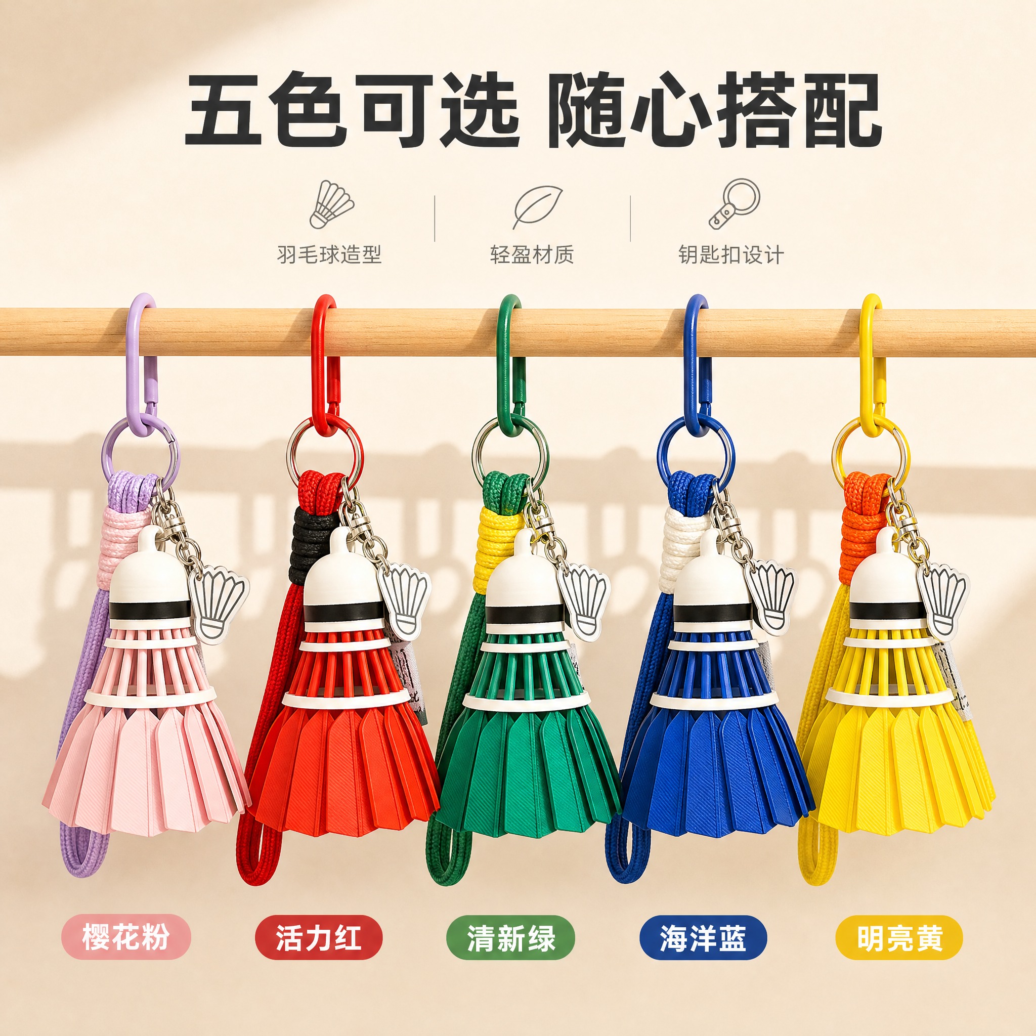 [主图-5] 粉色羽毛球造型钥匙扣挂件 五色款式展示图。 [统… - 图片创意预览