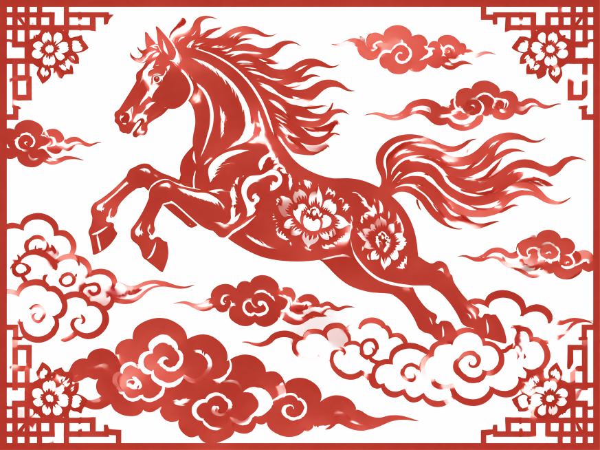骏马跃彩云，剪纸风格预览效果