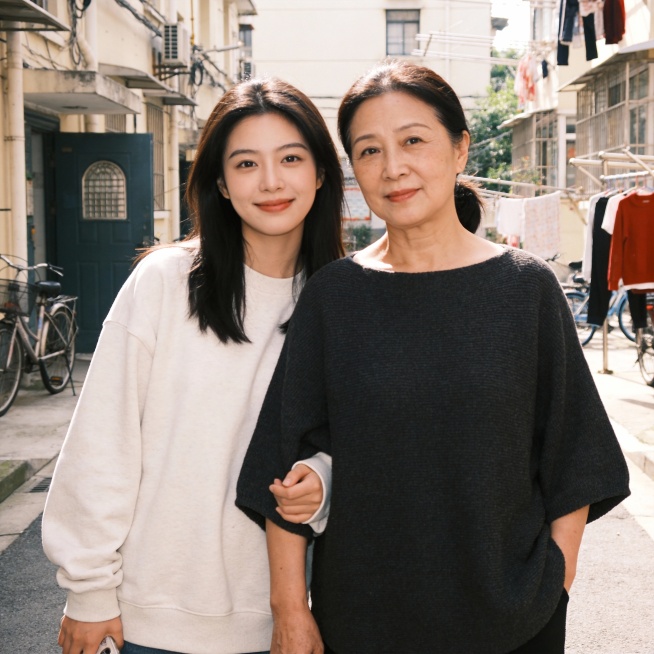 日常生活快照，非特定构图与打光，随手一拍的感觉，真实场景，一对中国母女，50岁的母亲和25岁的女儿，不同风格的母女，逼真，现实感，真人感，母女合影。生成20张预览效果