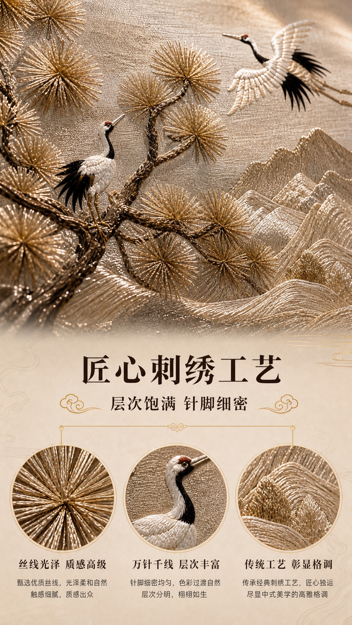 [商品] 使用【图4】下半部分松鹤刺绣特写作为基础；保留松针、… - 图片创意预览