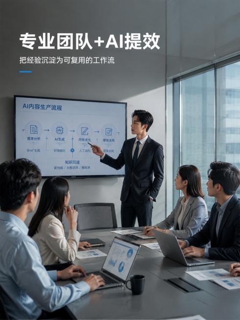 「图片1」，生成一套主图（5张），商品名称是xxx，卖点是xxx，适配小红书平台，主图比例为3:405｜一套 AI 流程，抵半个内容团队
小红书标题：
一套企业 AI 标准化流程，真的能抵得上半个内容预览效果