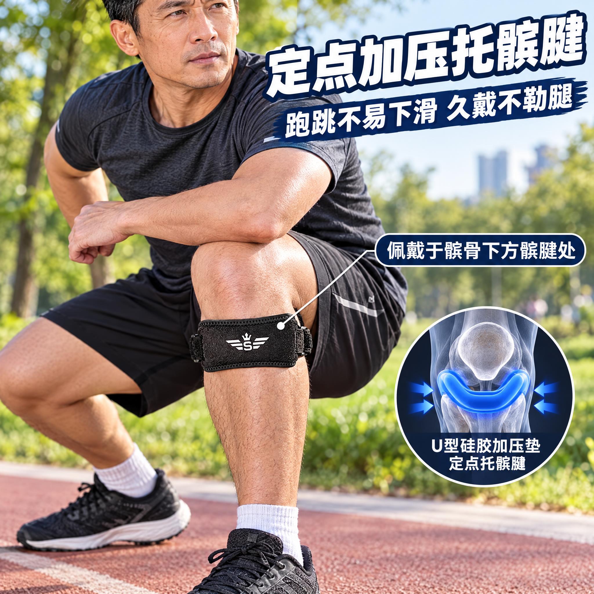 [首图1] 真人上腿佩戴主图，40岁左右中年男性半蹲屈膝30度… - 图片创意预览
