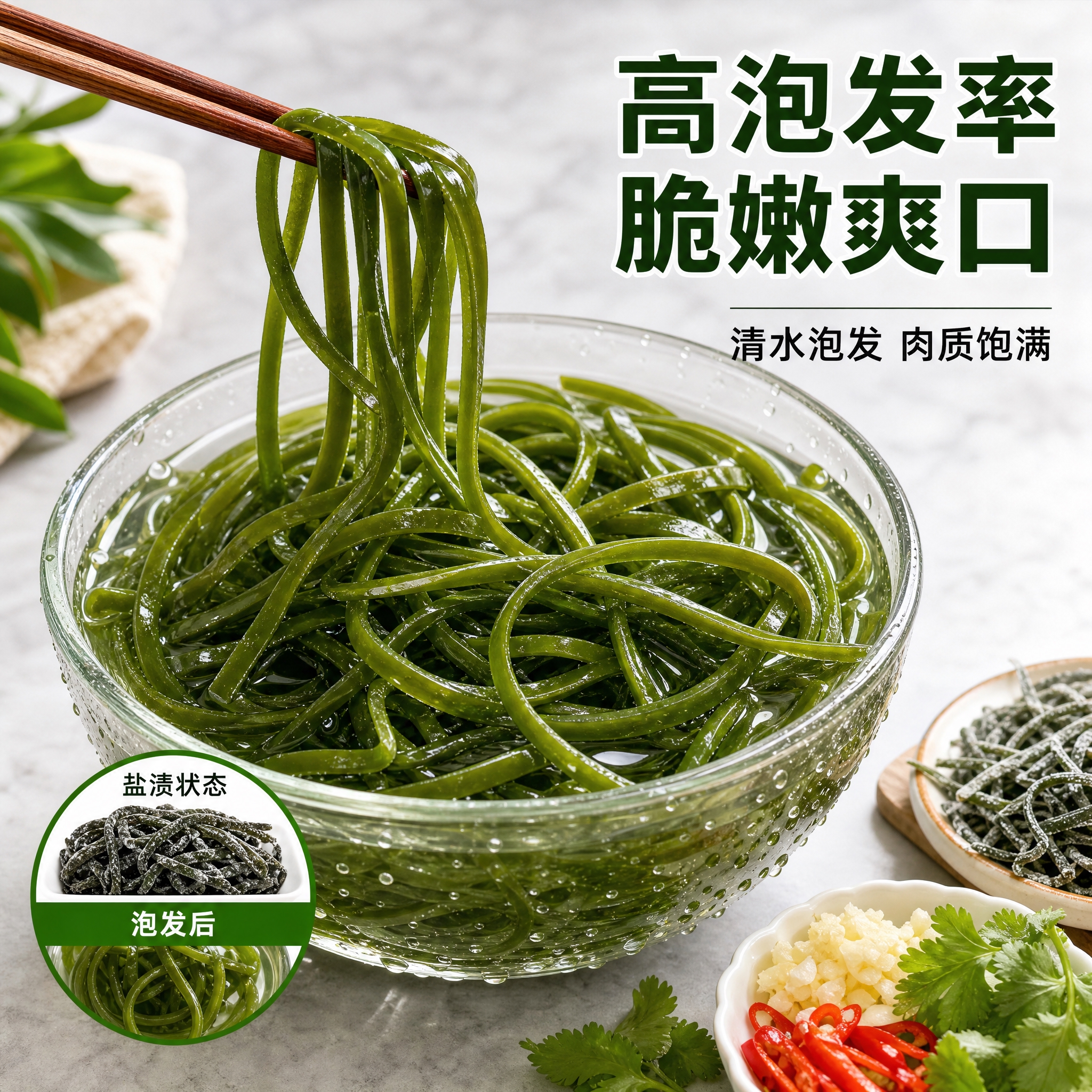 [主图-3] 盐渍海带丝 泡发效果 口感展示主题。 [统一基调… - 图片创意预览