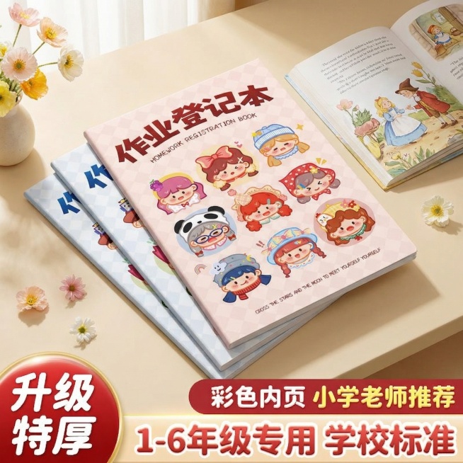 保留原笔记本和所有文字内容不变，仅更换背景，将背景改为温馨治愈的奶油风书桌场景，背景是浅奶咖色桌面，摆放一本翻开的童话书和几朵可爱的装饰小花，柔和的漫射自然光从侧面射入，营造温馨有亲和力的氛围感，吸引预览效果