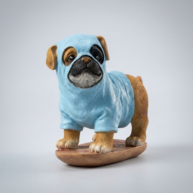 以参考图中的沙皮狗摆件为主体，制作1:1比例的电商主图，展示摆件的正面角度，风格写实简约，背景为干净的浅灰色渐变，突出产品质感，不添加浮夸元素预览效果