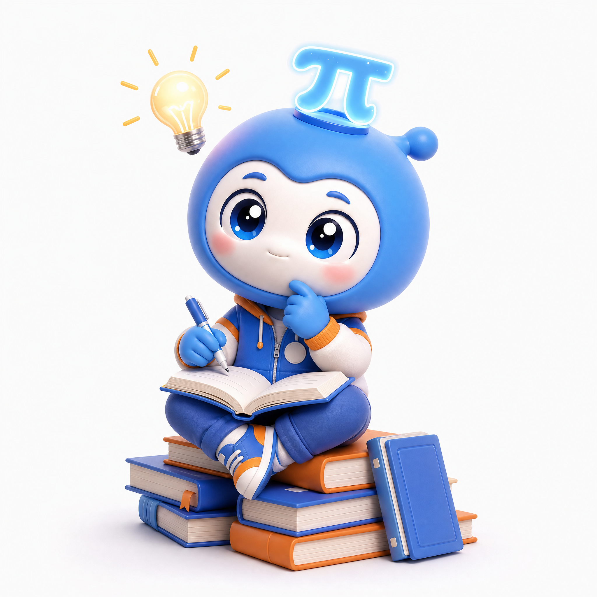 参考图中的Q版蓝色π星人吉祥物，圆滚滚的蓝色身体，头顶发光的π… - 图片创意预览