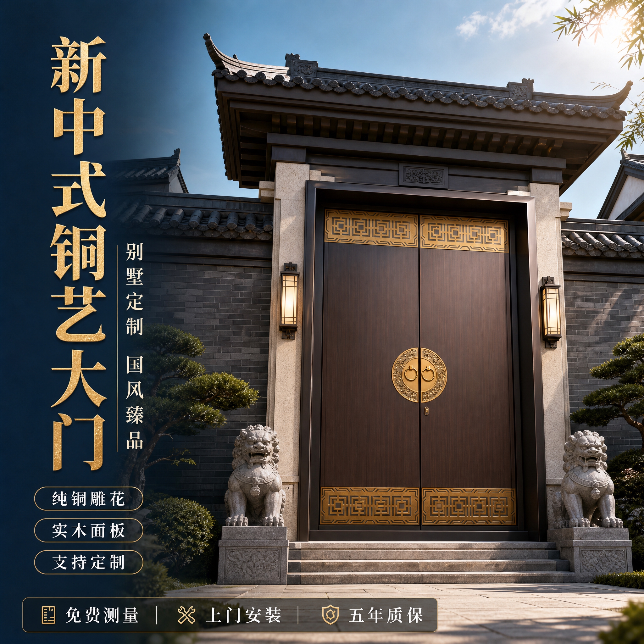 [主图-1] 新中式铜艺别墅大门首图，展示高端别墅入户安装实景… - 图片创意预览