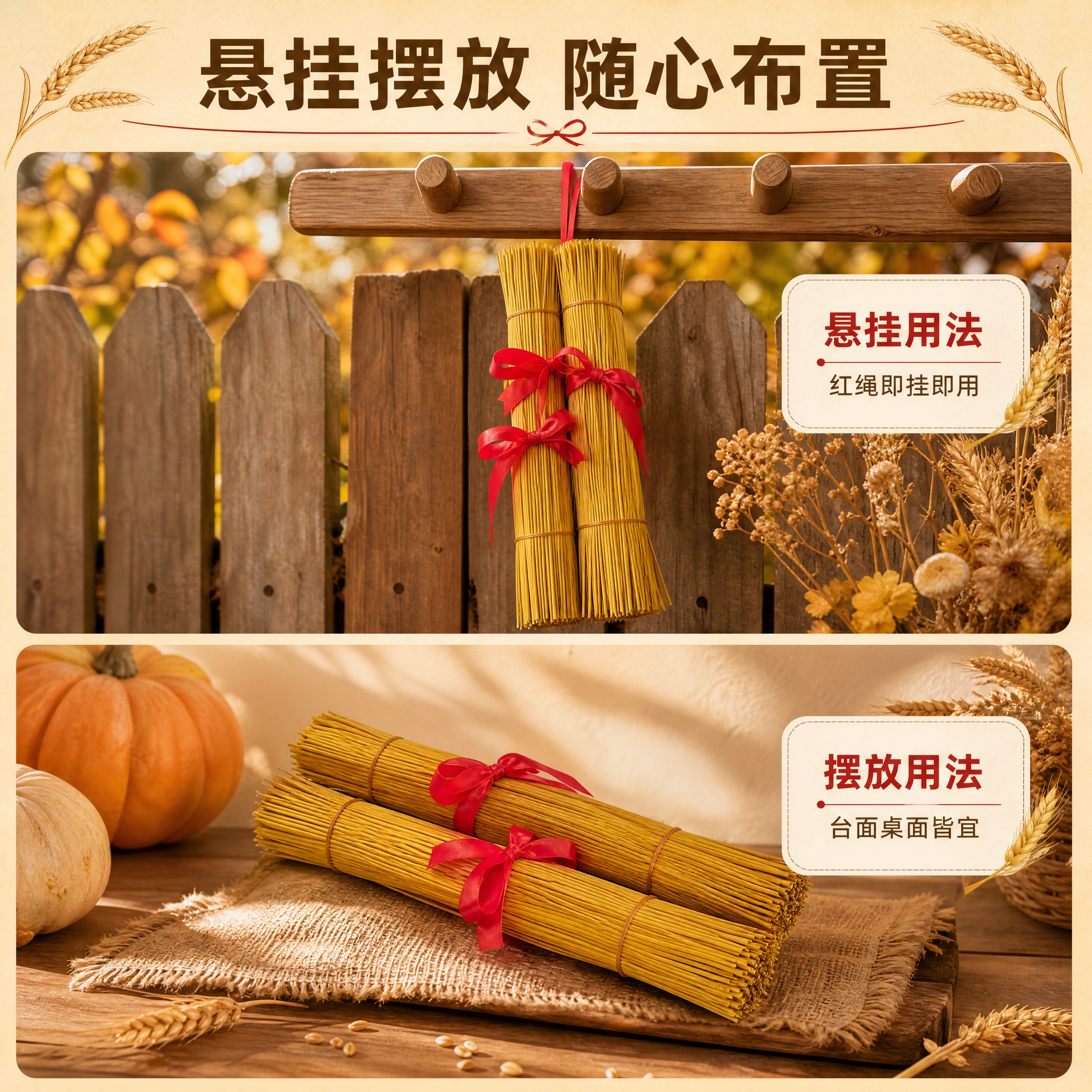 [商品] 使用【图4】两捆去尾稻草捆红绳装饰挂件；保留干稻草金… - 图片创意预览