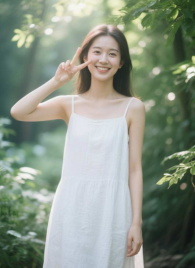 女生的手势变为手在脸边比耶