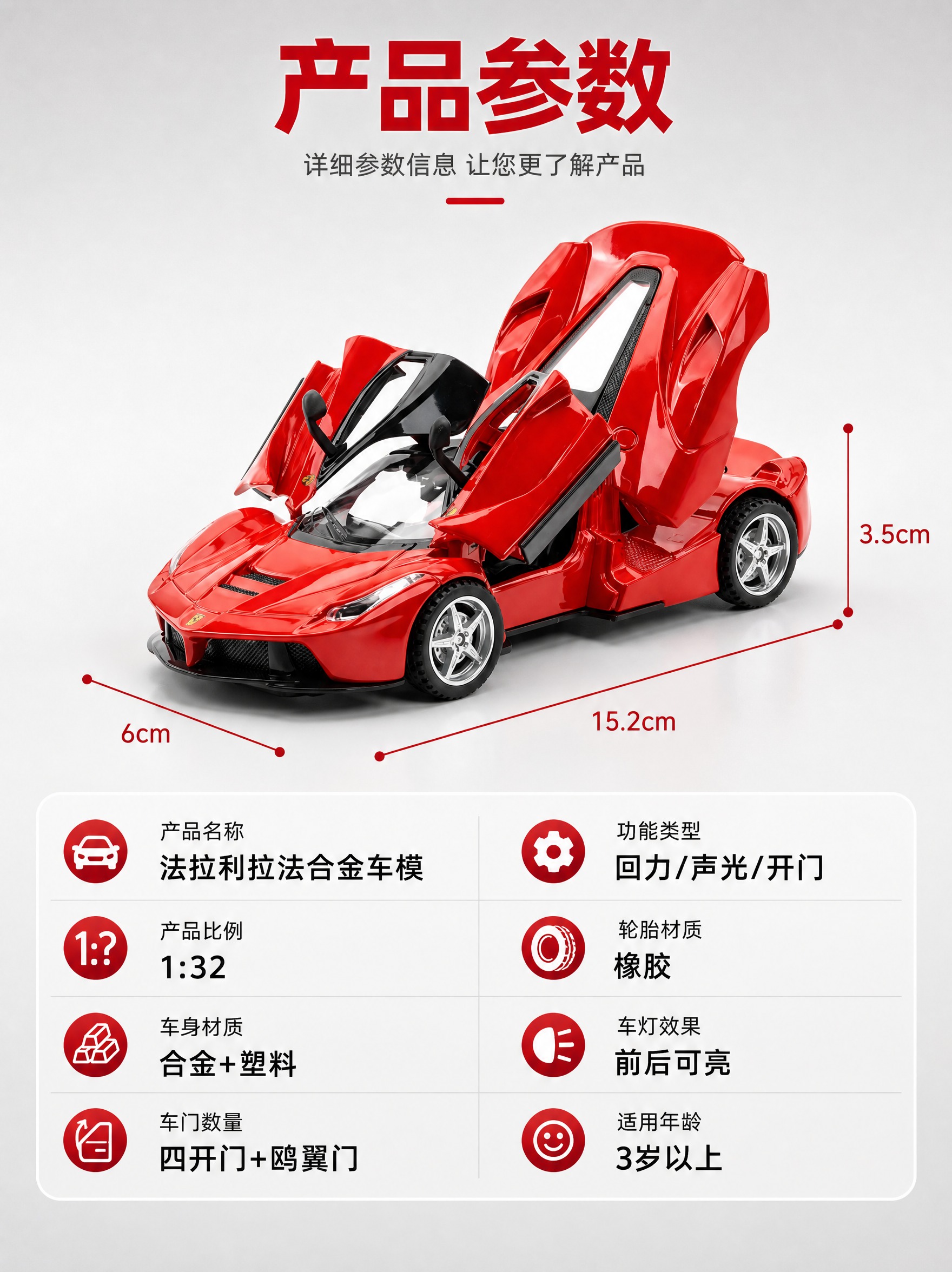[商品] 使用【图3】红色法拉利拉法合金跑车模型；保留车身造型… - 图片创意预览