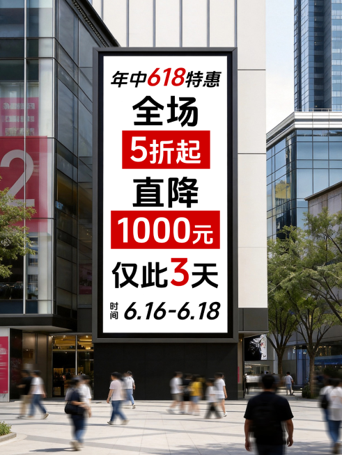 618年中大促宣传大字实景风小红书封面预览效果
