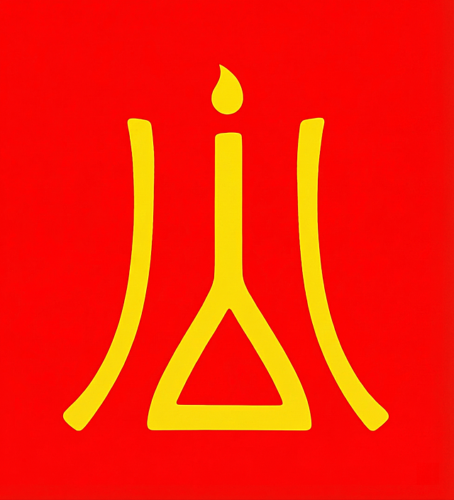 将黄色图案的边缘处理平滑化，保留红色背景和原有的图案造型