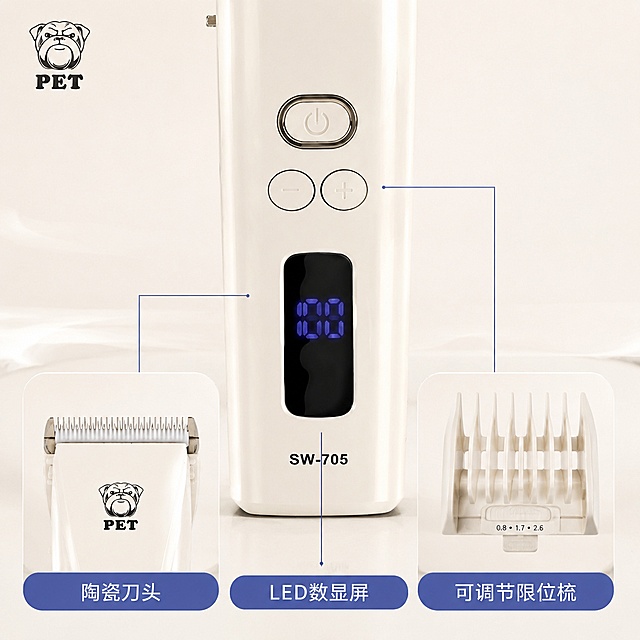 「图片1」，生成电商主图（5张），生成SKU图1张，商品名称是神威宠物电推剪，卖点机身搭载数显屏，剩余电量一目了然，适配1688平台，主图比例为1:1「图片1」「图片1」「图片1」