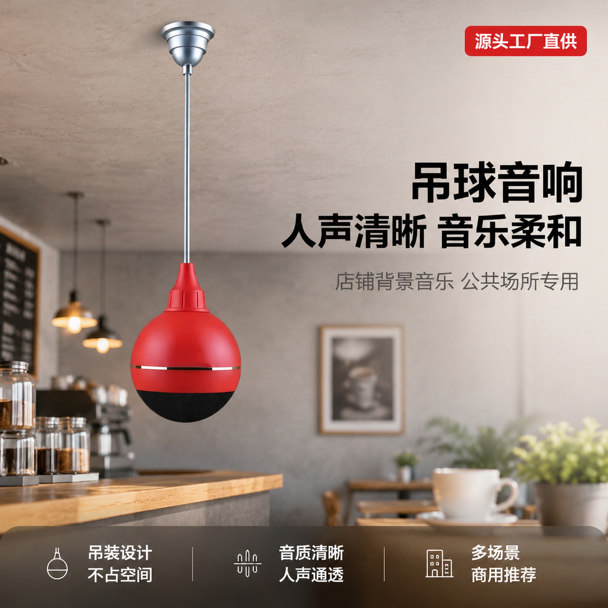 [主图-1] 吊球音响商用空间首图 红色款主打 人声清晰音乐柔… - 图片创意预览