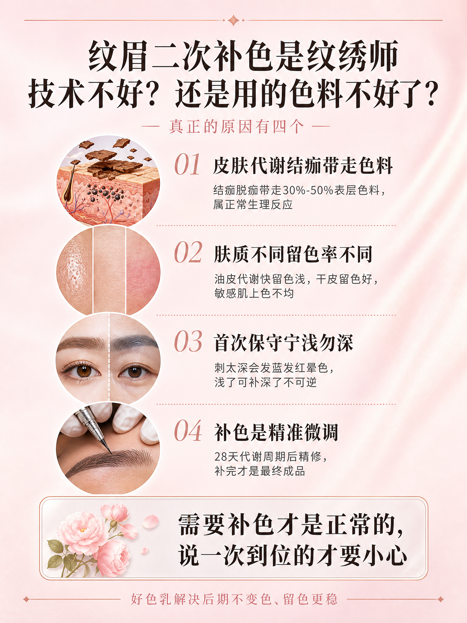 小红书高级感科普海报，3:4竖版比例，纹眉补色科普主题，粉色系… - 图片创意预览