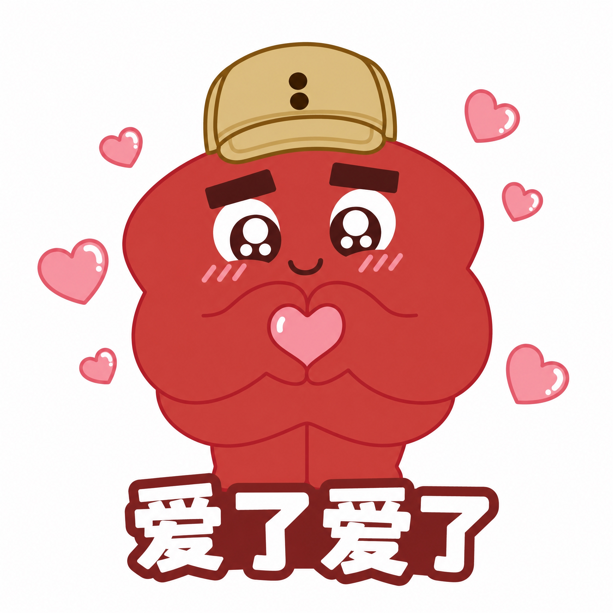 基于参考图中的红色云朵状卡通IP形象（戴卡其色棒球帽，浓眉大眼… - 图片创意预览
